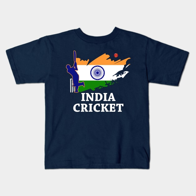 India Cricket With Indian Flag Brush Stroke Kids T-Shirt by BraaiNinja